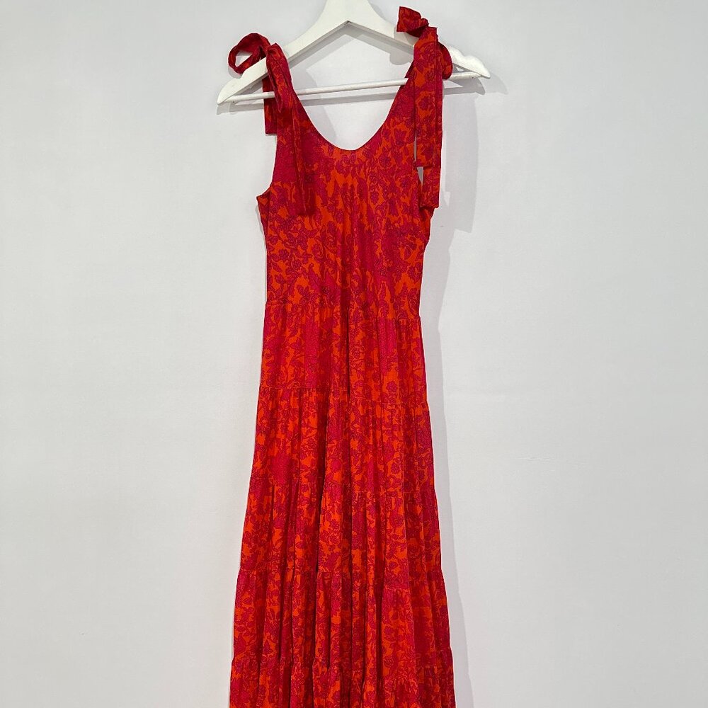 Free People Kikas Floral Cotton Maxi Dress Tiered Countryside Flowy Boho